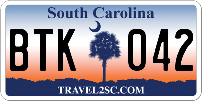 SC license plate BTK042