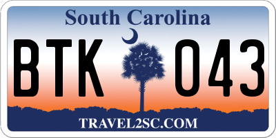 SC license plate BTK043