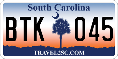 SC license plate BTK045