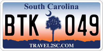 SC license plate BTK049