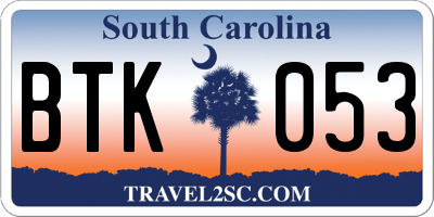 SC license plate BTK053
