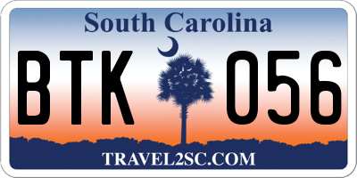 SC license plate BTK056