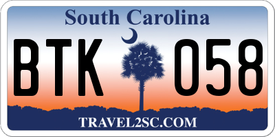 SC license plate BTK058