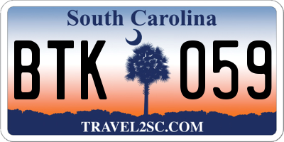 SC license plate BTK059