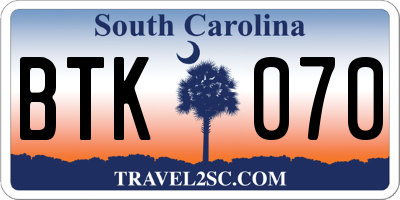 SC license plate BTK070