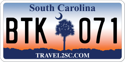 SC license plate BTK071