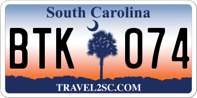 SC license plate BTK074