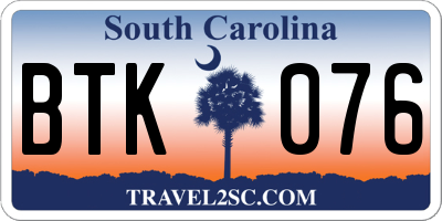 SC license plate BTK076
