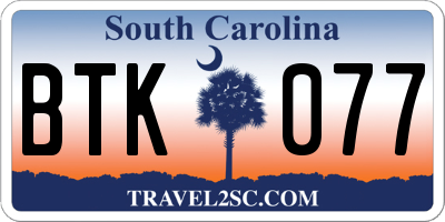SC license plate BTK077