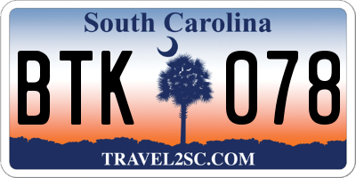 SC license plate BTK078