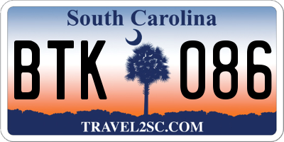 SC license plate BTK086