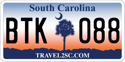SC license plate BTK088