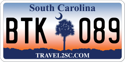 SC license plate BTK089