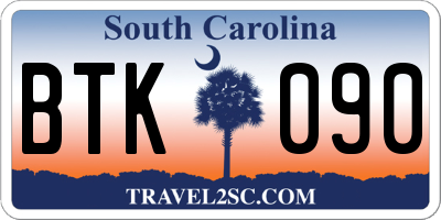 SC license plate BTK090