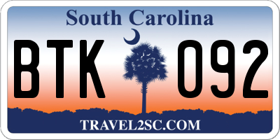 SC license plate BTK092