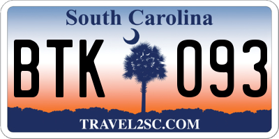 SC license plate BTK093