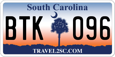 SC license plate BTK096