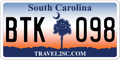 SC license plate BTK098