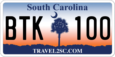 SC license plate BTK100