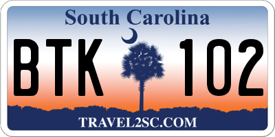 SC license plate BTK102