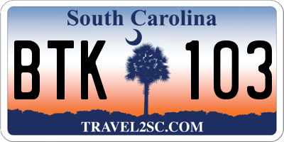 SC license plate BTK103