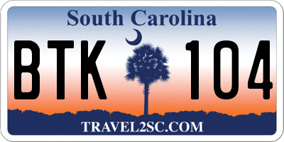 SC license plate BTK104