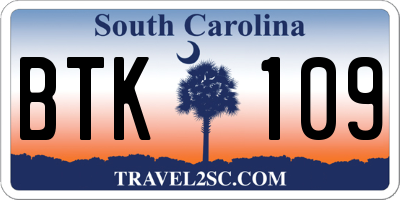SC license plate BTK109