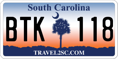 SC license plate BTK118