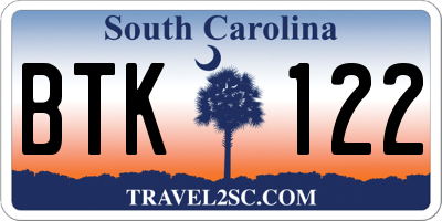SC license plate BTK122