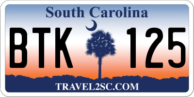 SC license plate BTK125
