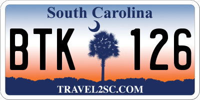 SC license plate BTK126