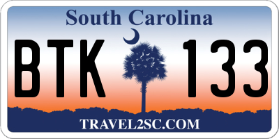 SC license plate BTK133