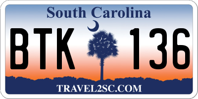 SC license plate BTK136