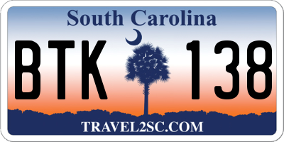 SC license plate BTK138