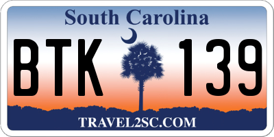 SC license plate BTK139