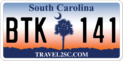 SC license plate BTK141