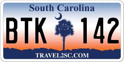 SC license plate BTK142