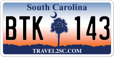 SC license plate BTK143