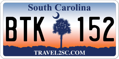 SC license plate BTK152