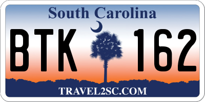 SC license plate BTK162