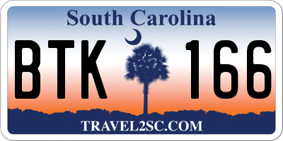 SC license plate BTK166