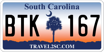 SC license plate BTK167