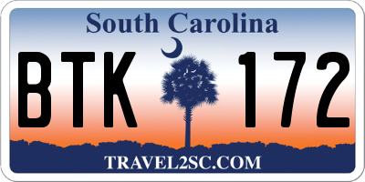 SC license plate BTK172