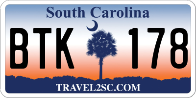 SC license plate BTK178