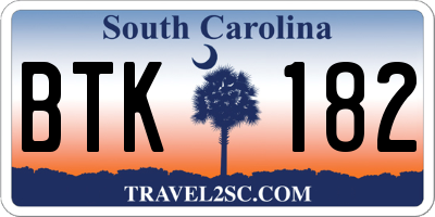 SC license plate BTK182