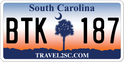 SC license plate BTK187