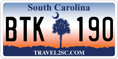 SC license plate BTK190