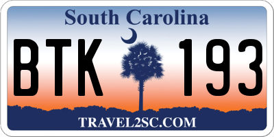 SC license plate BTK193