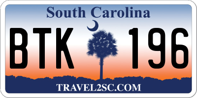 SC license plate BTK196