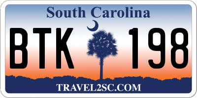 SC license plate BTK198